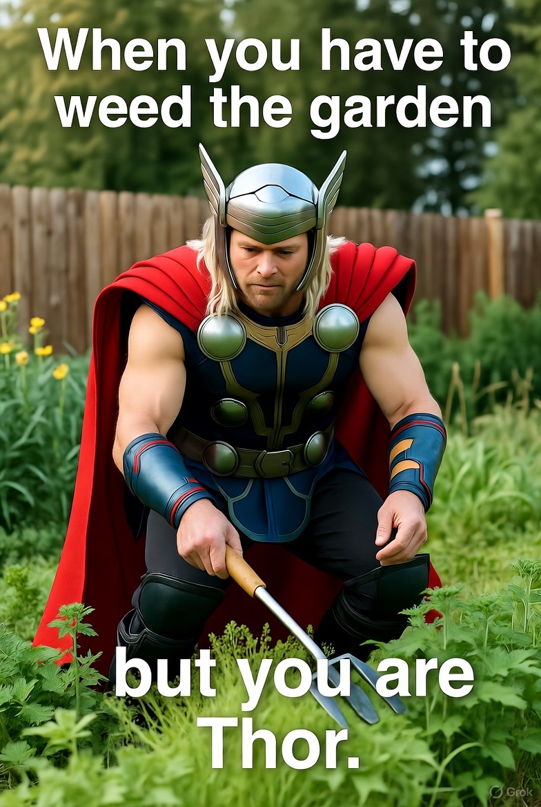 Weeding but it's Thor